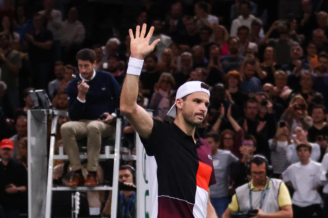 Bulgaria's Grigor Dimitrov took two hours and 54 minutes to oust third seed Daniil Medvedev of Russia at the Paris Masters on Wednesday. 