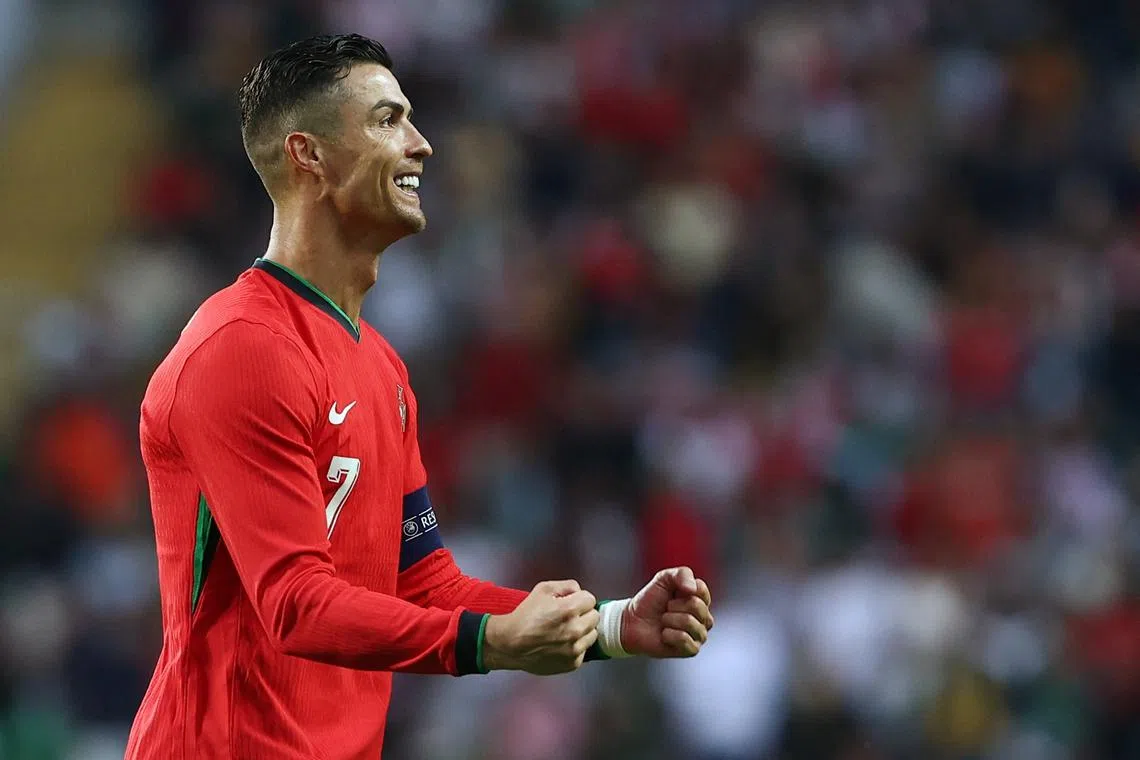 FILE PHOTO: Soccer Football - International Friendly - Portugal v Ireland - Aveiro Municipal Stadium, Aveiro, Portugal - June 11, 2024 Portugal's Cristiano Ronaldo celebrates scoring their third goal REUTERS/Rodrigo Antunes/File Photo