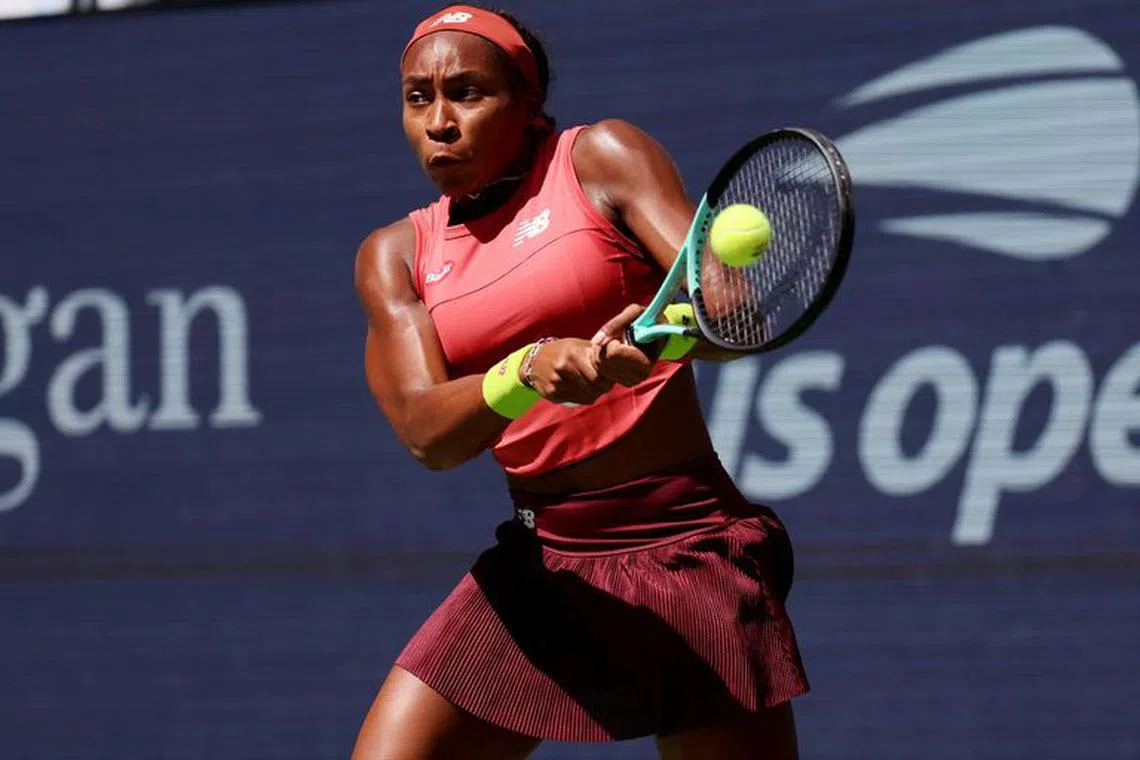 Tennis - U.S. Open - Flushing Meadows, New York, United States - September 5, 2023 Coco Gauff of the U.S. in action during her quarter final match against Latvia's Jelena Ostapenko REUTERS/Brendan Mcdermid
