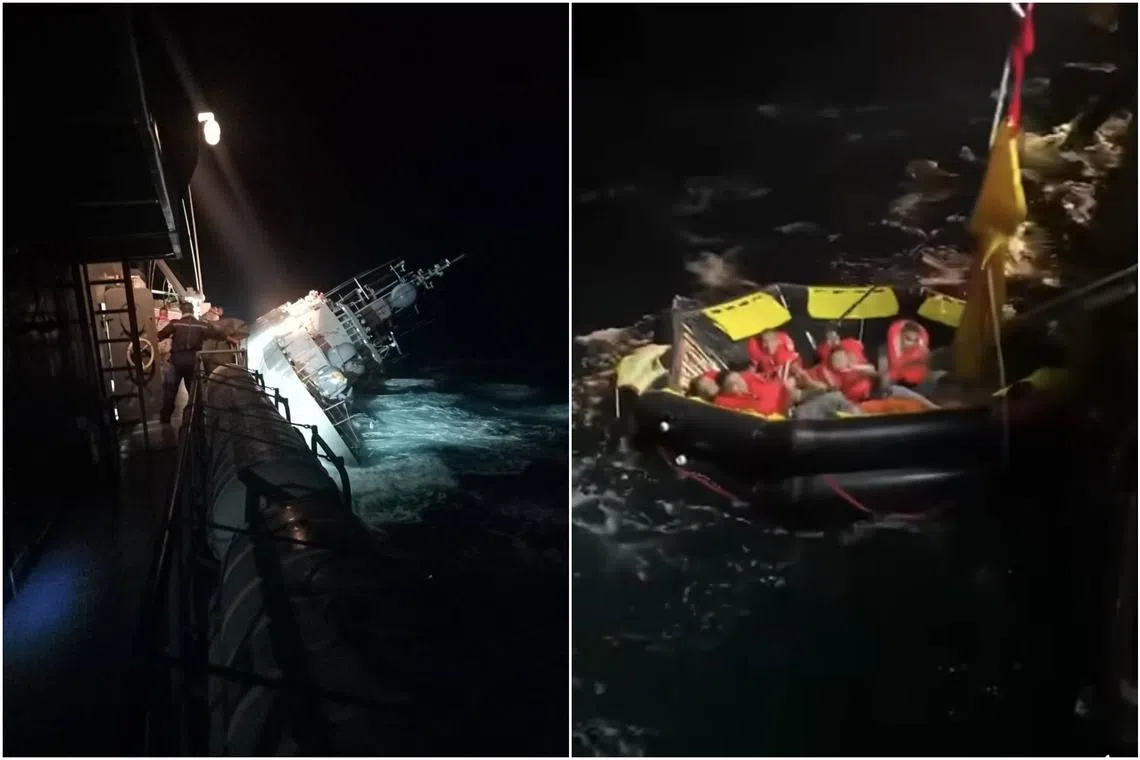 An overnight rescue mission in bad weather secured 73 of the 106 people aboard, with the remaining 33 forced to abandon ship. 