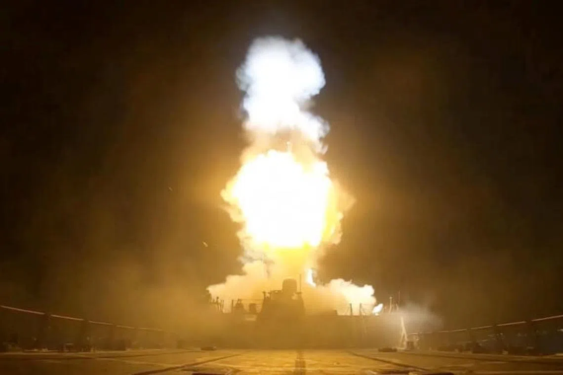 A projectile is fired during what the US Central Command said was a third round of strikes this week against Iran, seen in a screengrab taken from a handout video released on July 11, 2026.