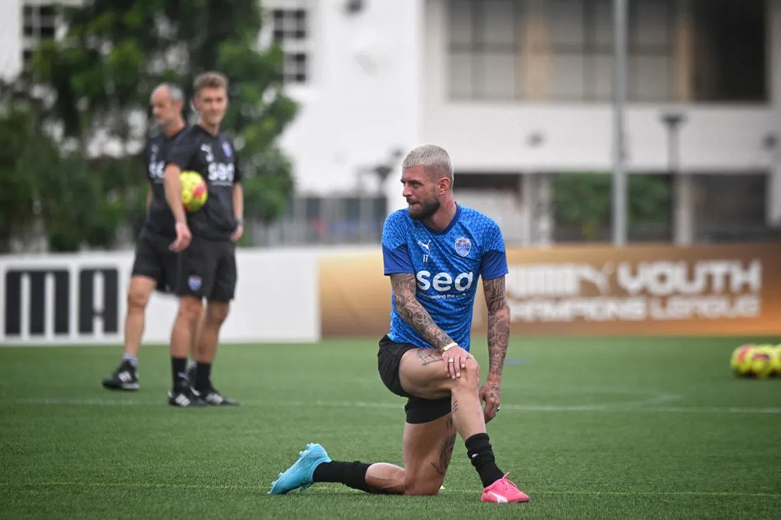 Maxime Lestienne during a Lion City Sailors training session at Mattar Road on May 18, 2023.