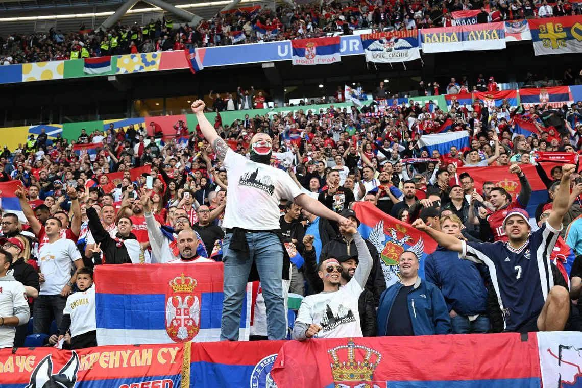 Serbia fans before the start of the Euro 2024 Group C match against England in Gelsenkirchen, Germany on June 16, 2024. England won 1-0.