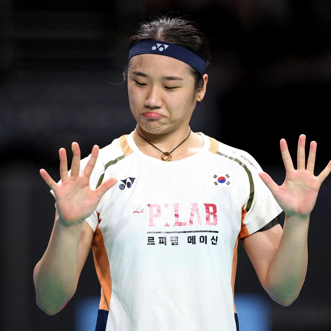 South Korea’s An Se-young reacting after beating Indonesia’s Putri Kusuma Wardani 21-16, 21-14 in the women's singles final at the Australia Open badminton tournament in Sydney on Nov 23, 2025.  It is the South Korean world No. 1's 10th BWF World Tour title of the season.