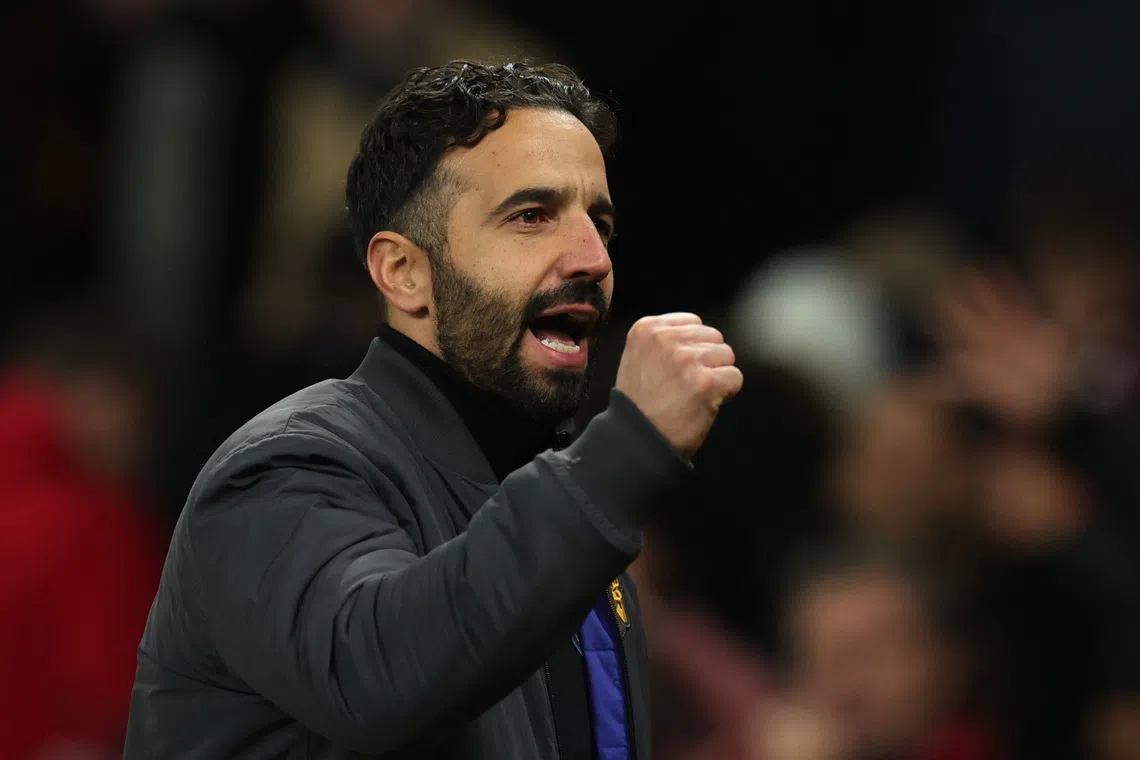 Soccer Football - Premier League - Manchester United v Brighton & Hove Albion - Old Trafford, Manchester, Britain - October 25, 2025  Manchester United manager Ruben Amorim celebrates after the match REUTERS/Phil Noble