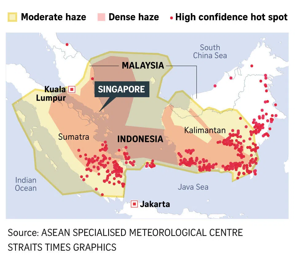 Map of regional hotspots and haze dispersion.