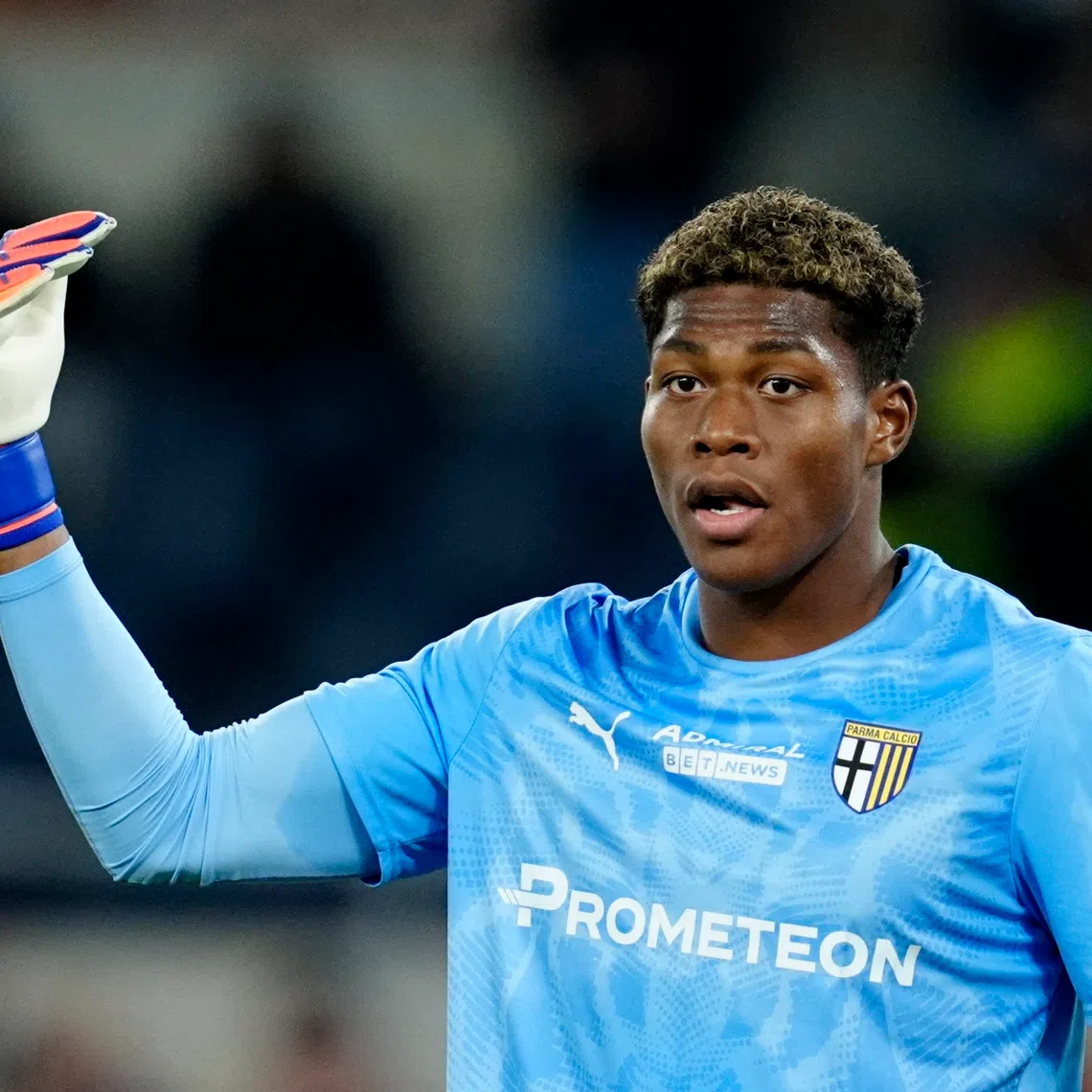 Soccer Football - Serie A - AS Roma v Parma - Stadio Olimpico, Rome, Italy - October 29, 2025 Parma's Zion Suzuki reacts REUTERS/Matteo Ciambelli