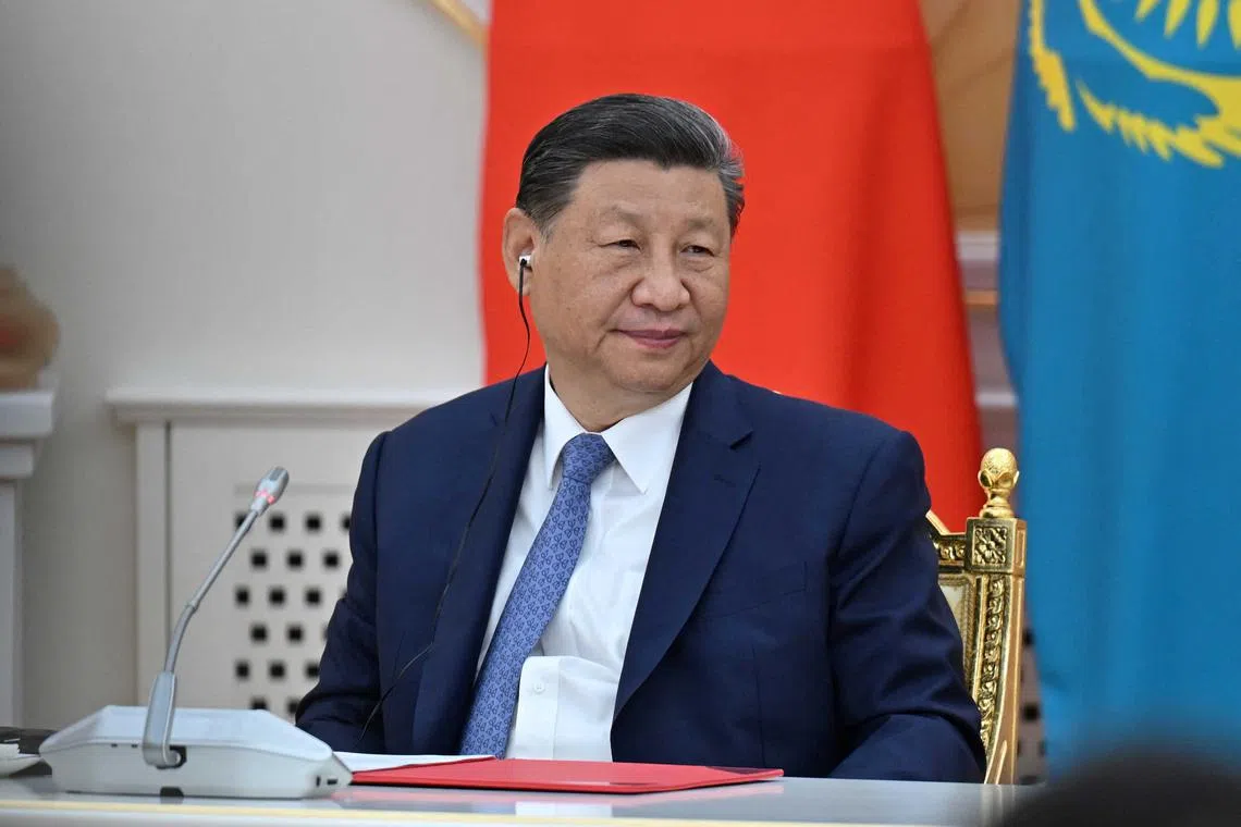 China's President Xi Jinping attends a signing ceremony and a news briefing following talks with Kazakhstan's President Kassym-Jomart Tokayev in Astana, Kazakhstan July 3, 2024. Press Service of the President of Kazakhstan/Handout via REUTERS