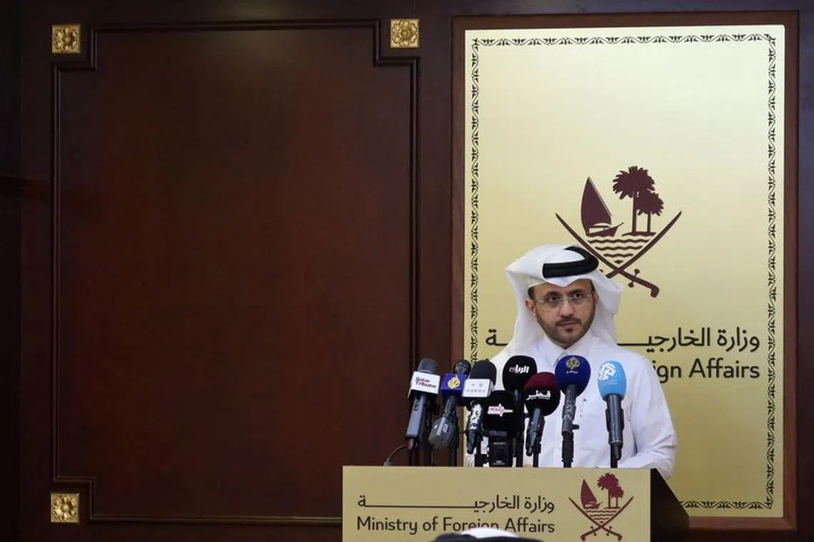Majed Al-Ansari, Qatar's foreign ministry spokesperson, holds a weekly briefing at the ministry in Doha, Qatar November 28, 2023. REUTERS/Imad Creidi/ File photo