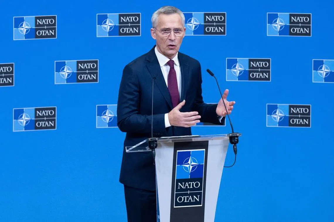 FILE PHOTO: NATO Secretary General Jens Stoltenberg attends a press conference as part of the NATO Foreign Ministers meeting on Ukraine at its Headquarters in Brussels, Belgium November 29, 2023.     SAUL LOEB/Pool via REUTERS