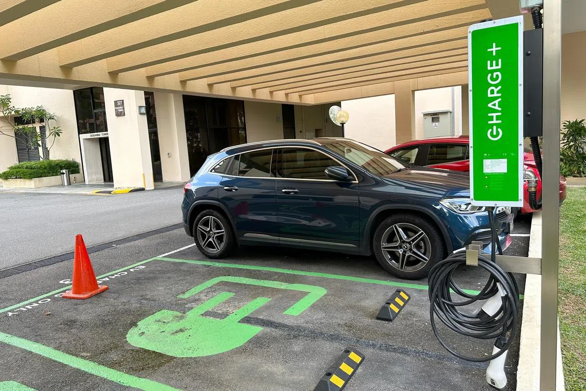 Pixgeneric / Generic pix of EV charging point at 327 River Valley Road, Yong An Park, Singapore 238359. Photo was taken on February 25, 2023.