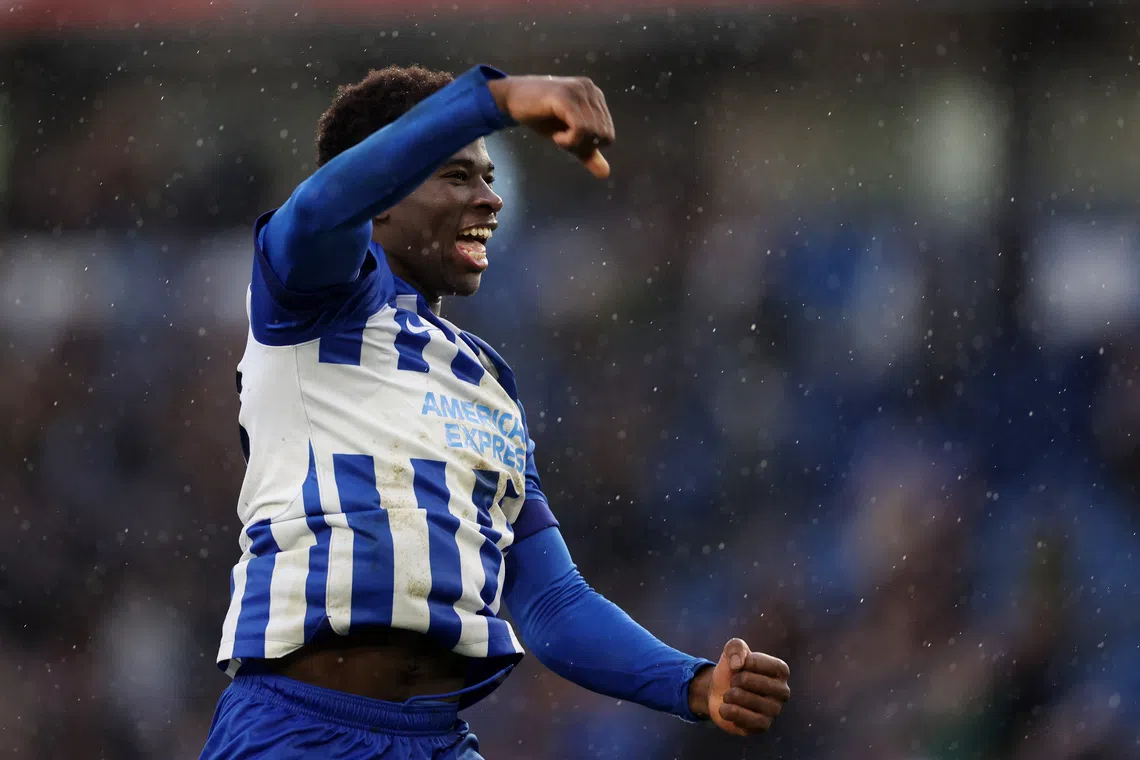 Soccer Football - Premier League - Brighton & Hove Albion v Nottingham Forest - The American Express Community Stadium, Brighton, Britain - March 10, 2024 Brighton & Hove Albion's Carlos Baleba celebrates after the match Action Images via Reuters/Paul Childs