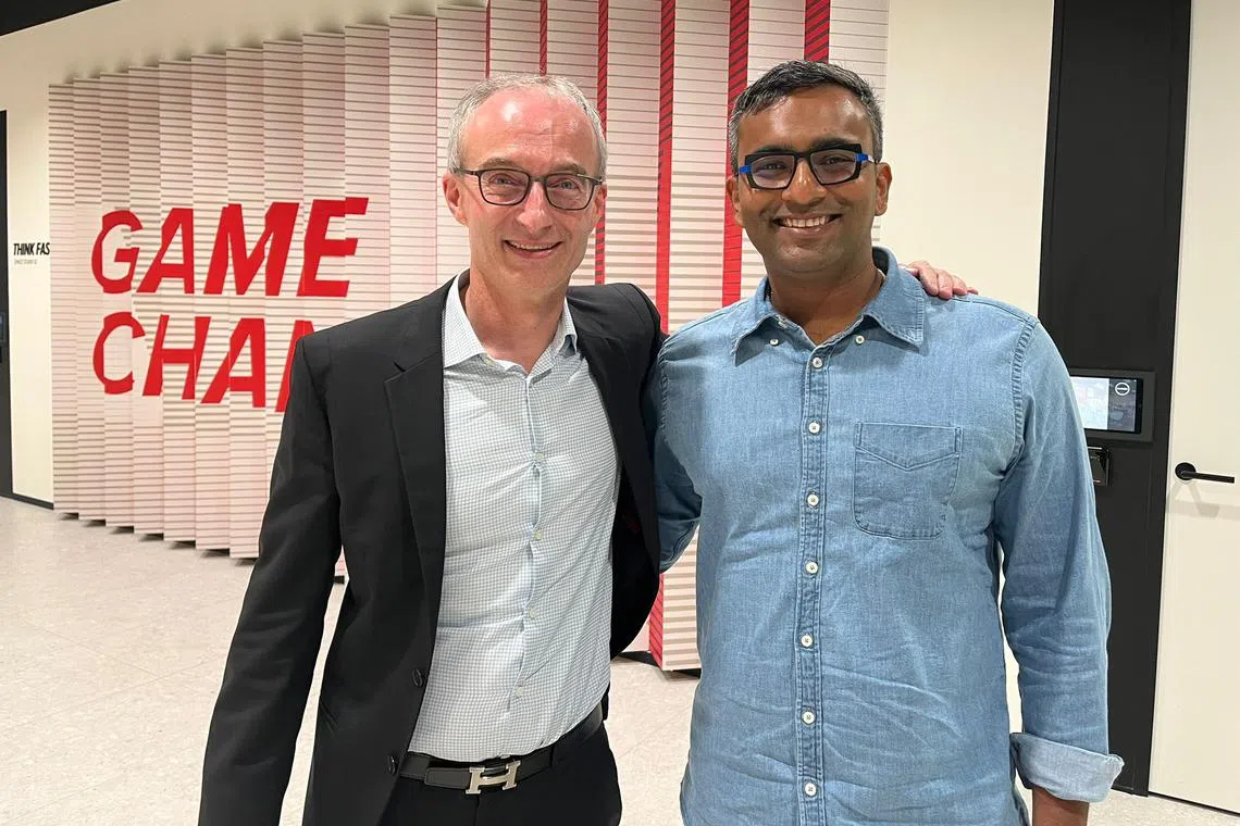  Mr Holger Lindner, chief executive of the global product service division at German product testing giant TUV SUD (left) and Mr Yuvan Mohan, corporate affairs manager for Singapore at transport platform Lalamove, are one of the 74 mentor-mentee pairs under the Singapore Leaders Network's mentorship programme.