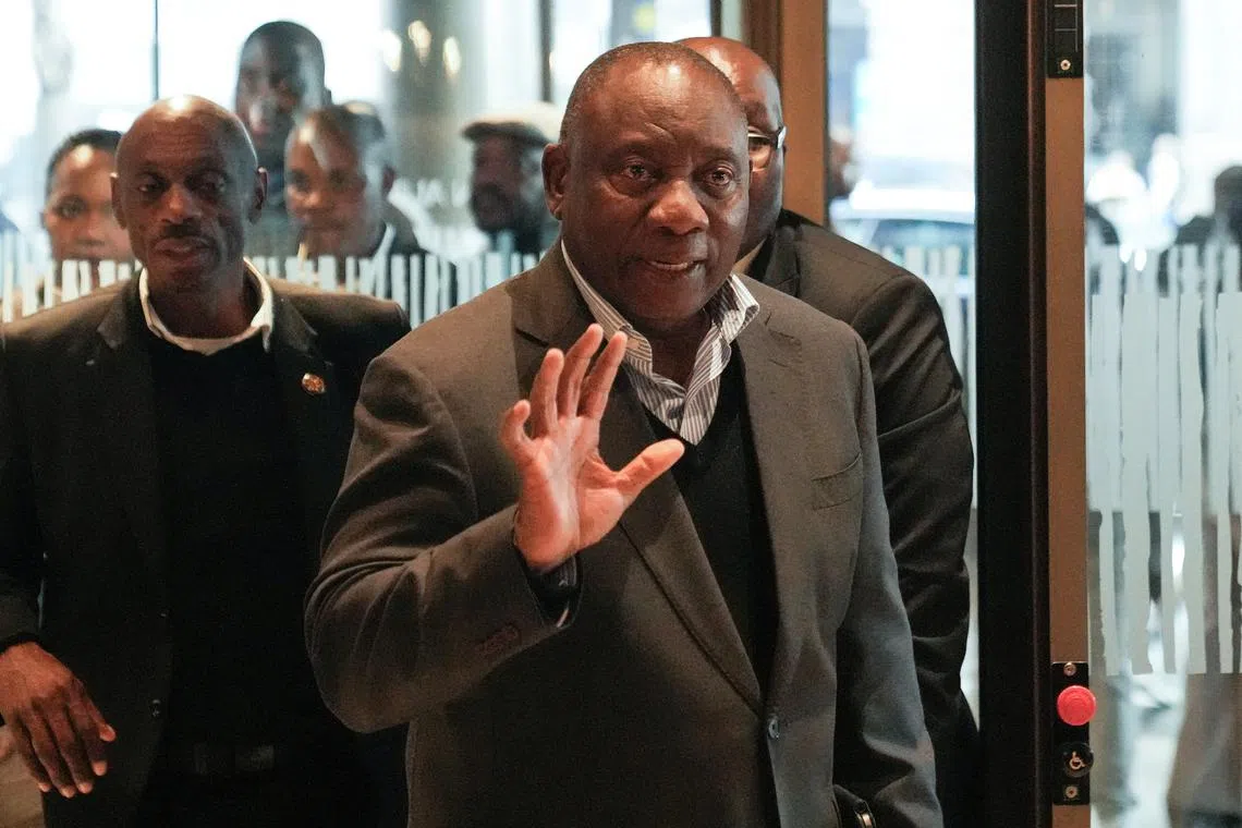 South African president Cyril Ramaphosa arrives for a special African National Congress (ANC) National Executive Committee (NEC) meeting at the Cape Sun hotel, in Cape Town, South Africa, June 13, 2024. REUTERS/Nic Bothma/ File Photo