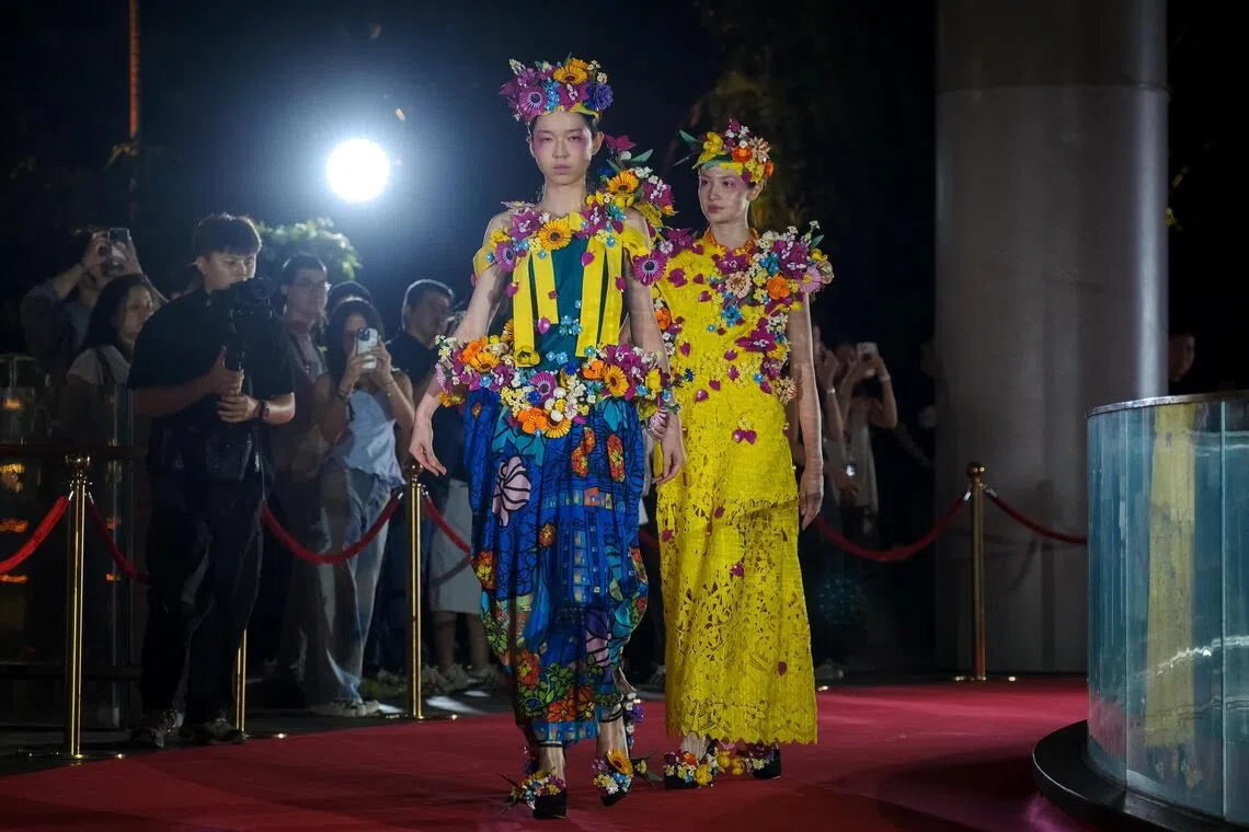 Project Runway – Lego style. Jewel Changi Airport’s Forest Valley transformed into a runway on May 26 as models walked in outfits incorporating Lego bricks.