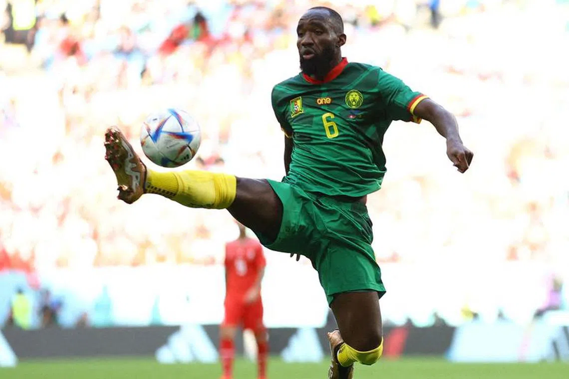 FILE PHOTO: Soccer Football - FIFA World Cup Qatar 2022 - Group G - Switzerland v Cameroon - Al Janoub Stadium, Al Wakrah, Qatar - November 24, 2022 Cameroon's Nicolas Moumi Ngamaleu in action REUTERS/Hannah Mckay/File Photo