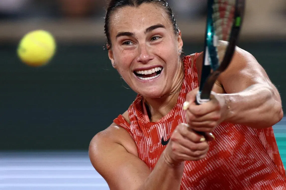 Tennis - French Open - Roland Garros, Paris, France - June 1, 2024
Belarus' Aryna Sabalenka in action during her third round match against Spain's Paula Badosa REUTERS/Stephanie Lecocq