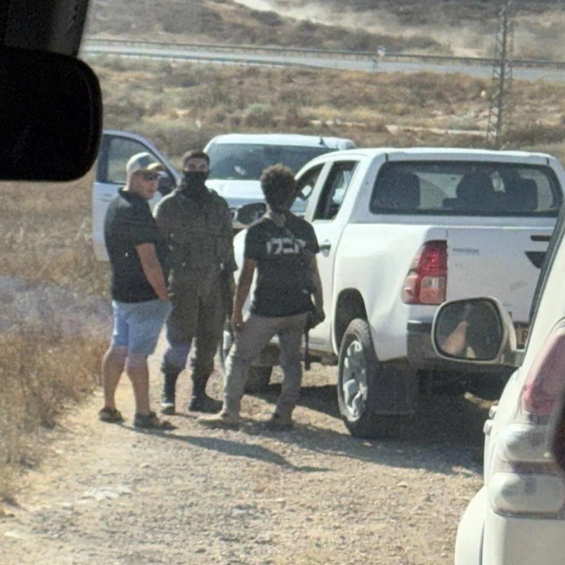Israeli settlers blocking the convoy of US House Representative Ro Khanna, according to his press team, during a visit to the Israeli-occupied West Bank on July 8.