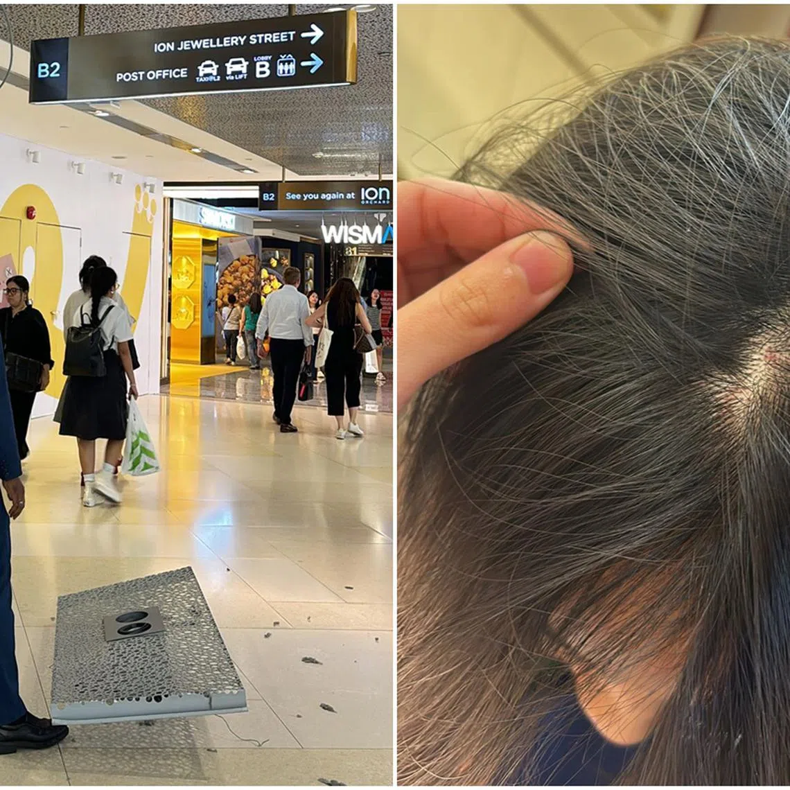 A 24-year-old woman sustained minor injuries after a ceiling panel in Basement 2 of Ion Orchard fell on her.