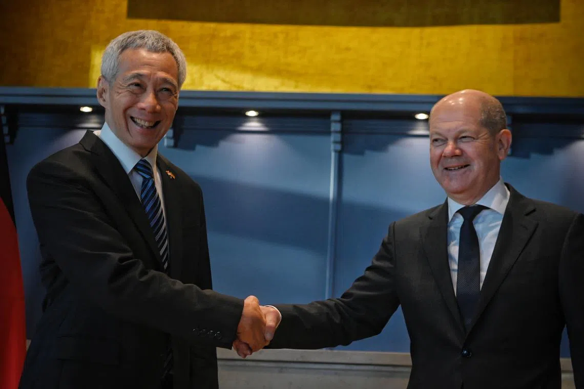 PM Lee Hsien Loong meeting German Chancellor Olaf Scholz in Kiel, Germany, on Tuesday.