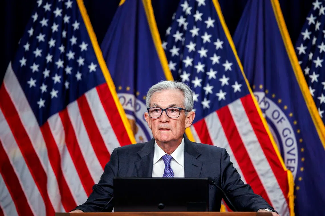 US Federal Reserve chairman Jerome Powell delivering a press briefing after the US Federal Reserve cut interest rates on Dec 10.