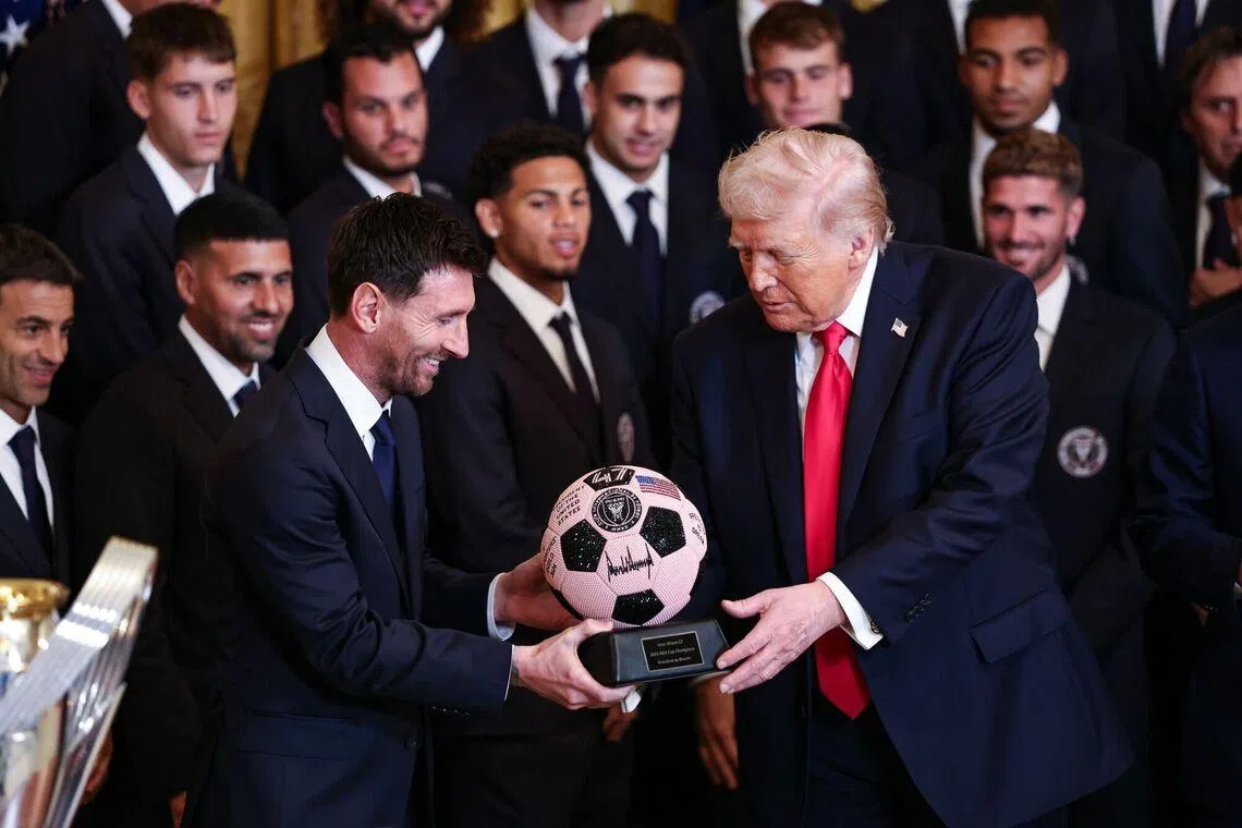 US President Donald Trump (left) met Lionel Messi, a soccer player for Inter Miami CF, at the White House on March 5.