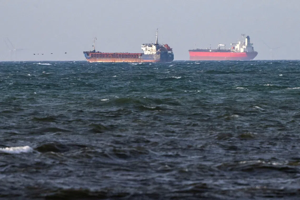 The boarded ships Caffa (L) and Sea Owl I are anchored side by side outside Trelleborg, Sweden, March 13, 2026. Johan Nilsson/TT News Agency/via REUTERS