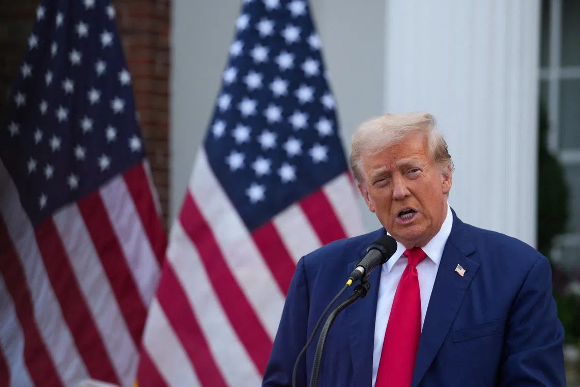 Republican presidential nominee and former U.S. President Donald Trump speaks during a press conference at Trump National Golf Club, in Bedminster, New Jersey, U.S., August 15, 2024. REUTERS/Jeenah Moon