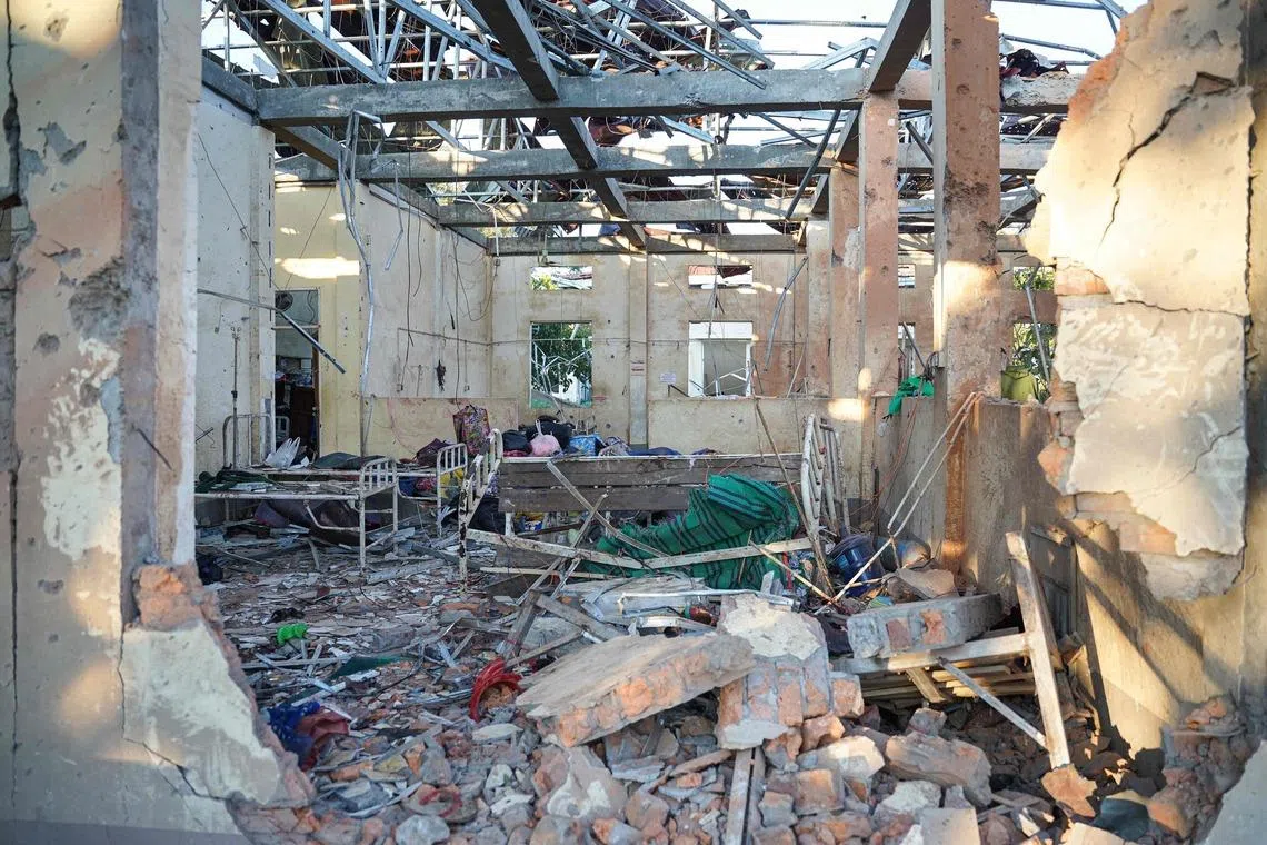 Aa hospital damaged in a Myanmar military air strike on Dec 11, 2025. Airstrikes have hit more than 1,000 civilian locations in 15 months.