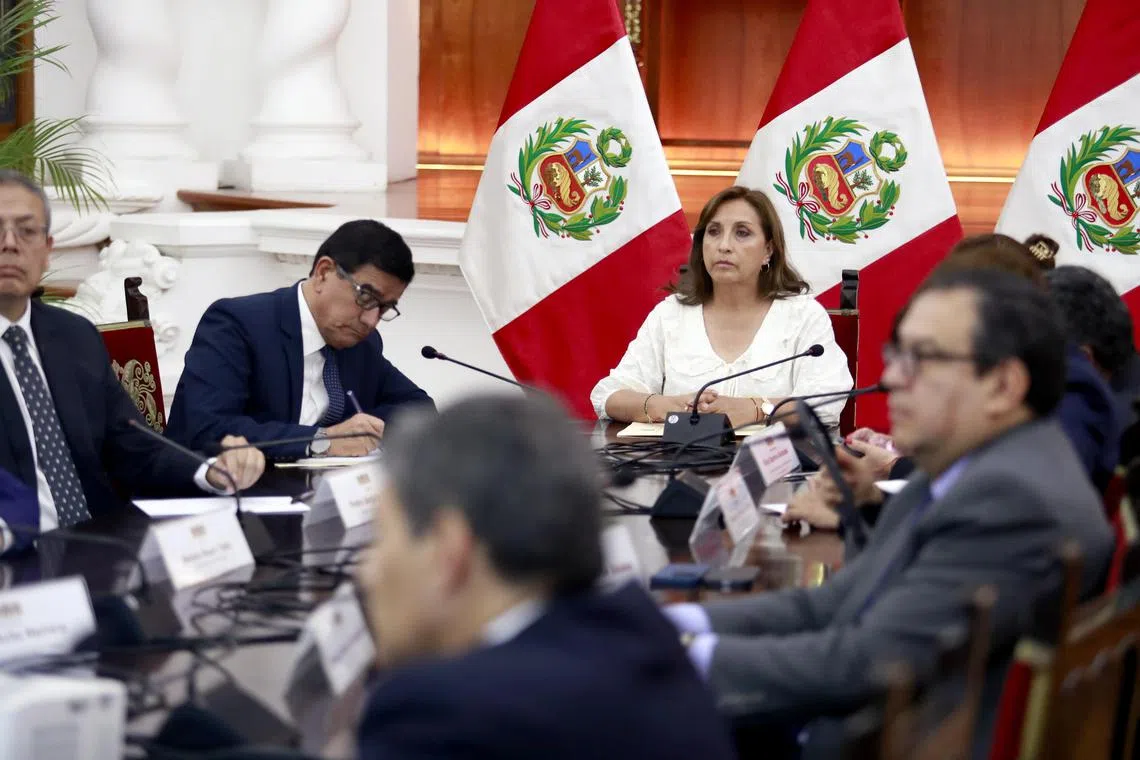 President Dina Boluarte (centre) attends a meeting of the Council of State, in Lima, on Dec 16, 2022.