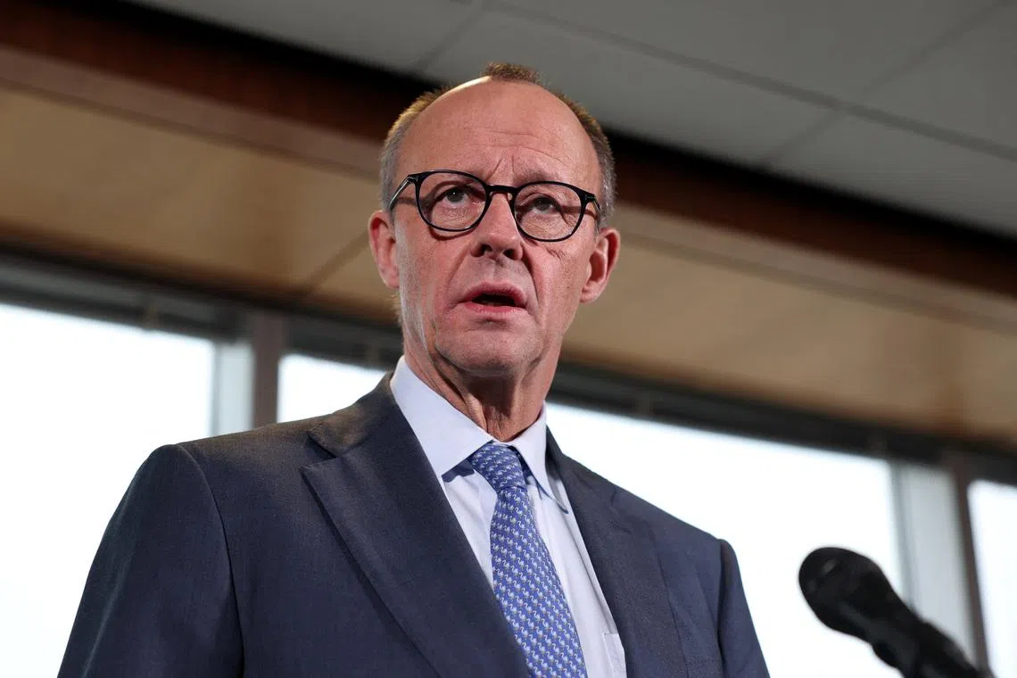 German Chancellor Friedrich Merz speaks during a press conference following his White House meeting with U.S. President Donald Trump, in Washington, D.C., U.S., March 3, 2026. REUTERS/Kylie Cooper