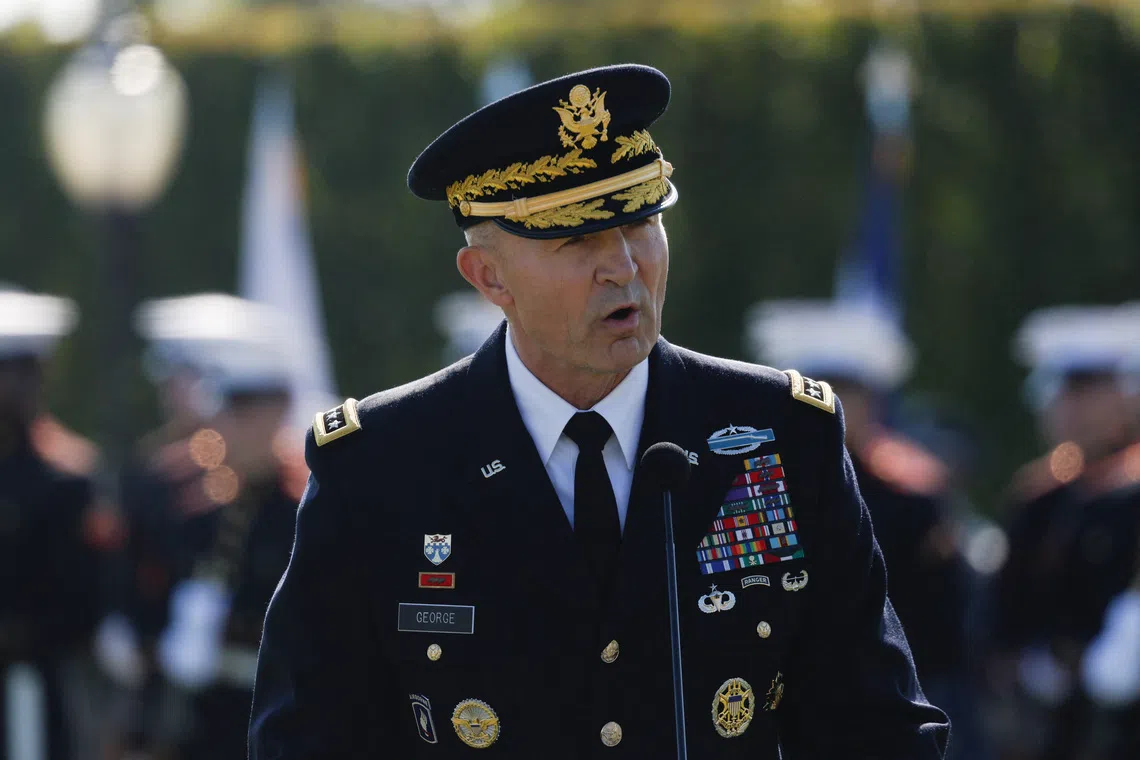 General Randy George, Chief of Staff of the U.S. Army speaks during a ceremony honoring prisoners of war, at the Pentagon in Washington, D.C. U.S., September 19, 2025. REUTERS/Daniel Becerril