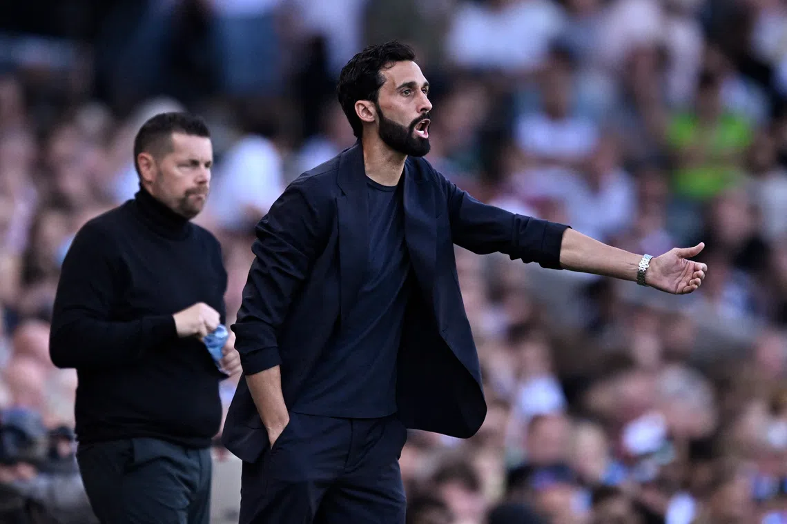 Soccer Football - Premier League - Fulham v Crystal Palace - Craven Cottage, London, Britain - September 5, 2026 Fulham manager Alvaro Arbeloa reacts during the match REUTERS/Tony O Brien