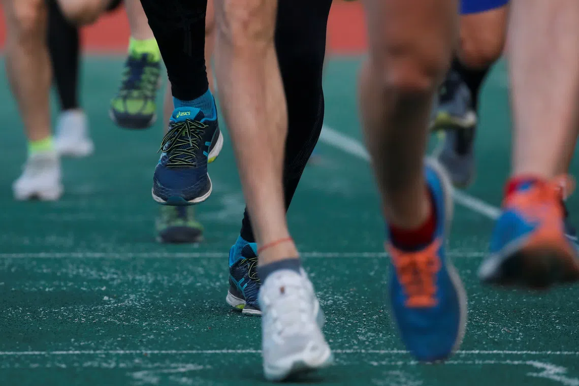 FILE PHOTO: Running shoes are seen during a training at Running Community club in Moscow, Russia May 16, 2019. REUTERS/Maxim Shemetov/File Photo