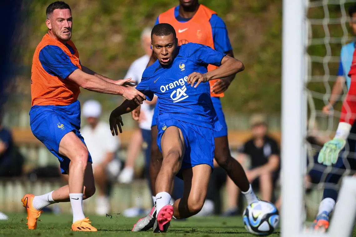 Kylian Mbappe during a training session with the France national team ahead of European Championship qualifiers.