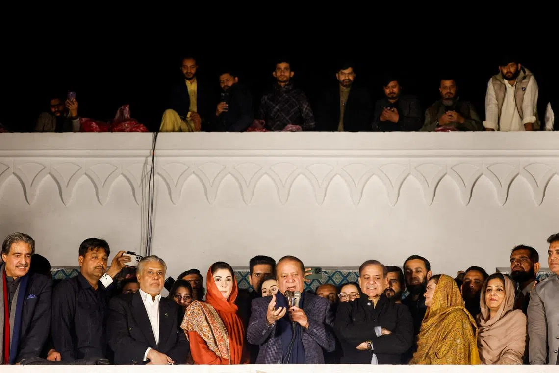 Former prime minister Nawaz Sharif addresses his supporters in Lahore, Pakistan.