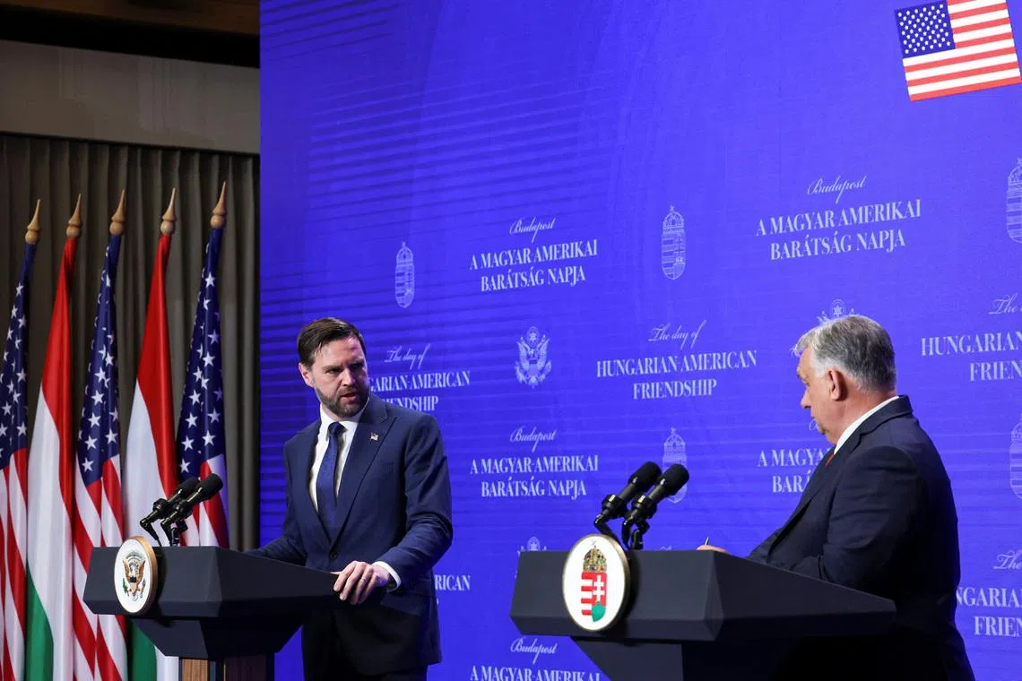U.S. Vice President JD Vance and Hungarian Prime Minister Viktor Orban hold a joint press conference in Budapest, Hungary, April 7, 2026. REUTERS/Bernadett Szabo
