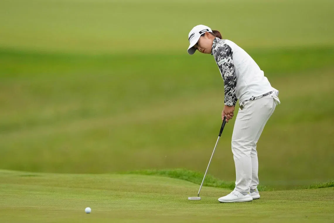 Mao Saigo of Japan putts on the ninth green during the second round of the US Women's Open.