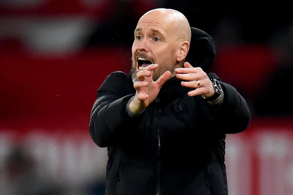 Manchester United manager Erik ten Hag gesturing on the touchline during the 2-1 English Premier League win over Chelsea on Dec 6. Next up for his side are Bournemouth  on Dec 9.