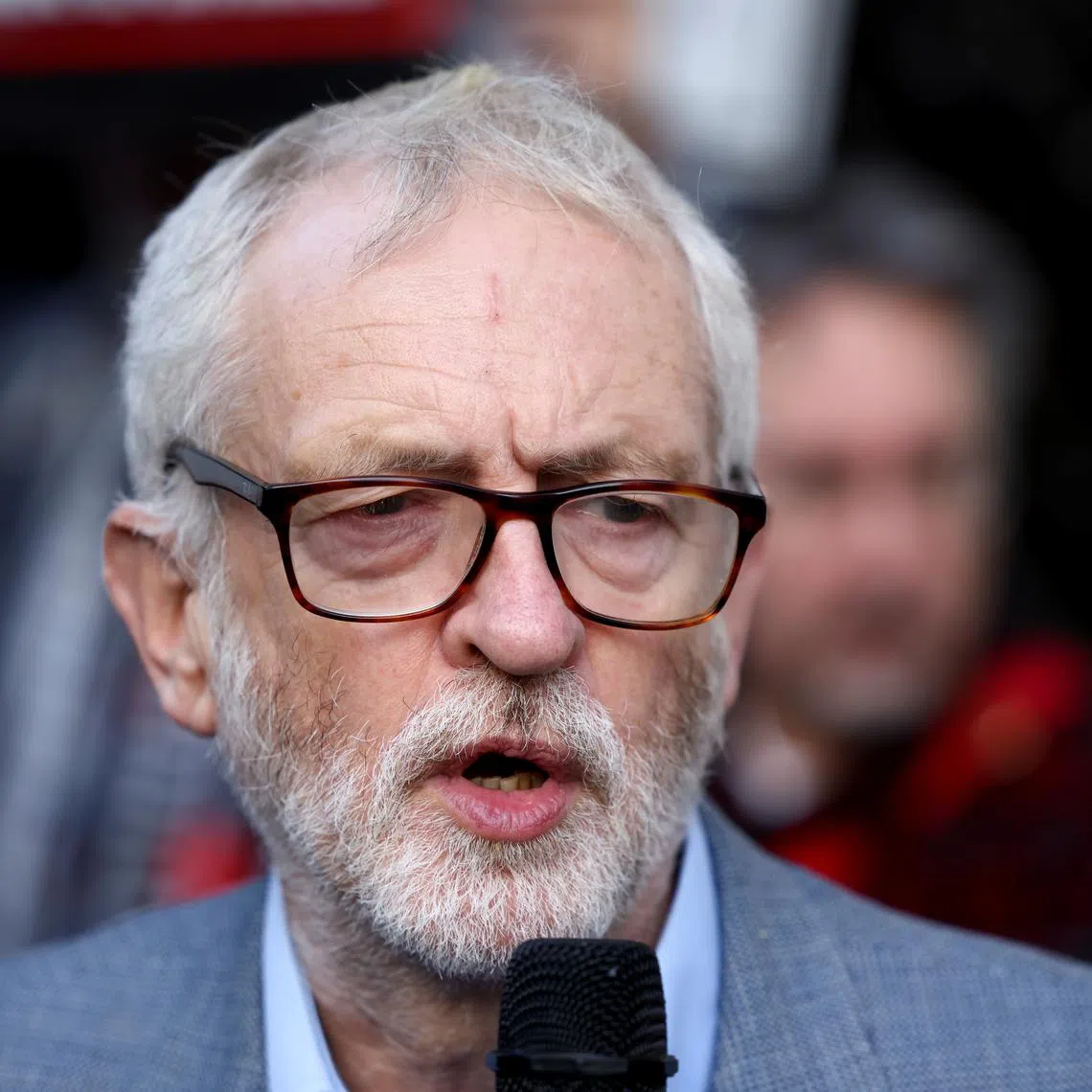 Former leader of Britain's Labour Party Jeremy Corbyn speaks during a protest of Wikileaks founder Julian Assange's supporters outside the Royal Courts of Justice in London, Britain, October 28, 2021. REUTERS/Henry Nicholls/ FIle Photo