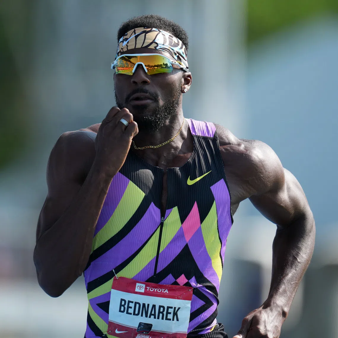 Jul 23, 2026; New York, NY, USA; Kenny Bednarek wins 100m heat in 10.04 during the USATF Championships at Icahn Stadium. Mandatory Credit: Kirby Lee-Imagn Images
