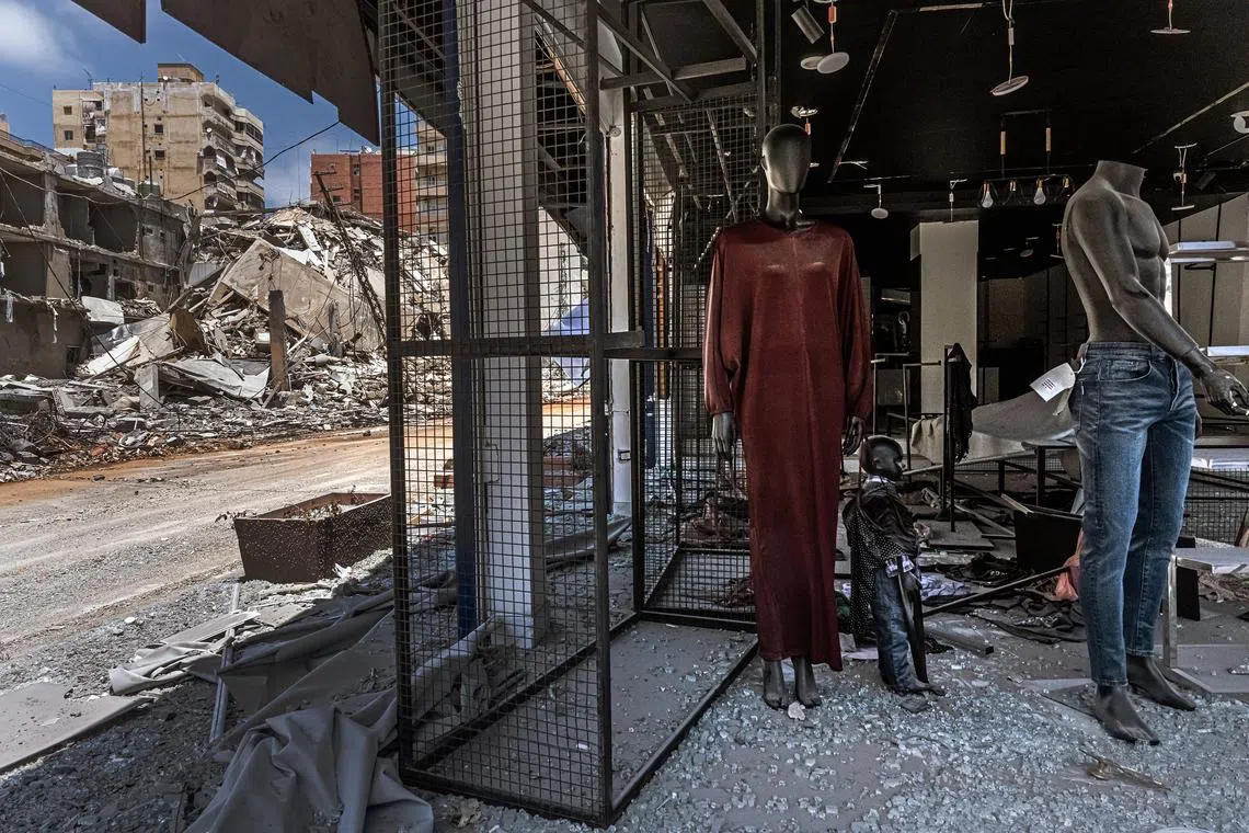 A destroyed retail store in Tyre, Lebanon, on June 2. Fighting persisted in Lebanon on June 4 despite the declaration of a ceasefire between Israel and the country.