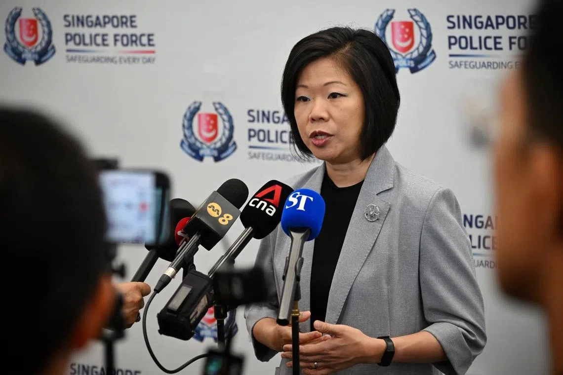 Senior Minister of State for Home Affairs Sim Ann speaking to media at the Sexual Crime Awareness held at the Police Cantonment Complex on April 27. 