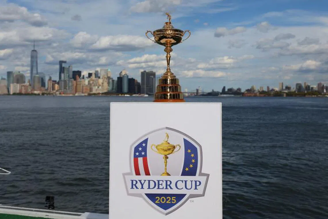 NEW YORK, NEW YORK - OCTOBER 08: The Ryder Cup Trophy is seen during the Ryder Cup 2024 Year to Go Media Event on October 08, 2024 in New York, New York. Andrew Redington/Getty Images/AFP (Photo by Andrew Redington / GETTY IMAGES NORTH AMERICA / Getty Images via AFP)