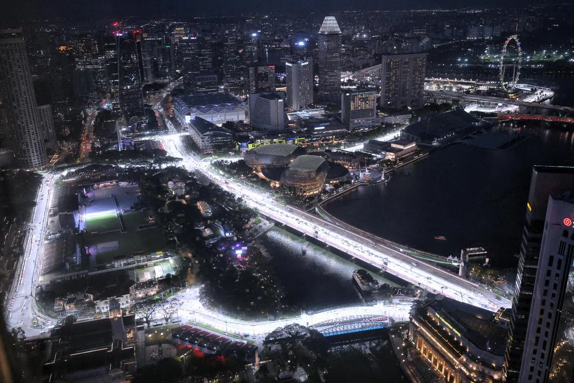 A general view of the Formula 1 Singapore Airlines Singapore Grand Prix 2023 circuit on Sept 12, 2023.