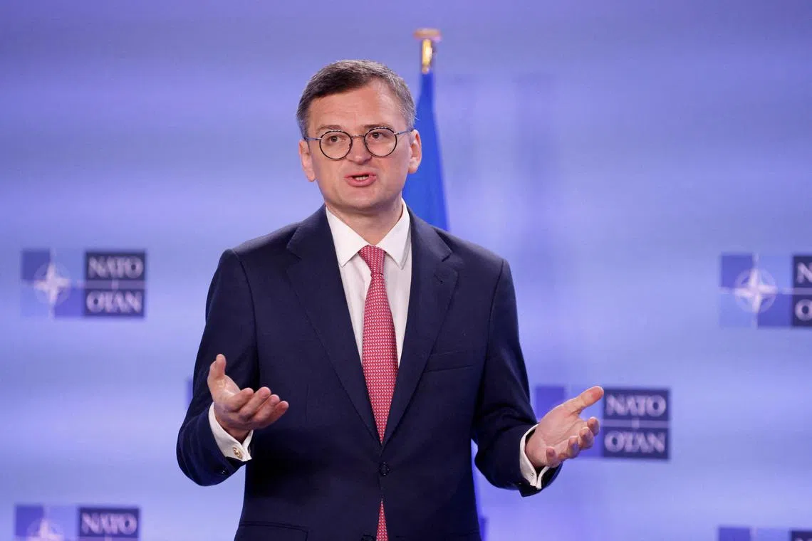Ukrainian Foreign Minister Dmytro Kuleba attends a press conference on the sidelines of the Nato foreign ministers' meeting in Brussels, Belgium.