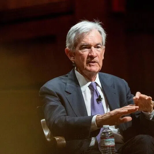 US Federal Reserve Chairman Jerome Powell speaking at a dialogue at Harvard University in Cambridge, Massachusetts, on March 30, 2026.