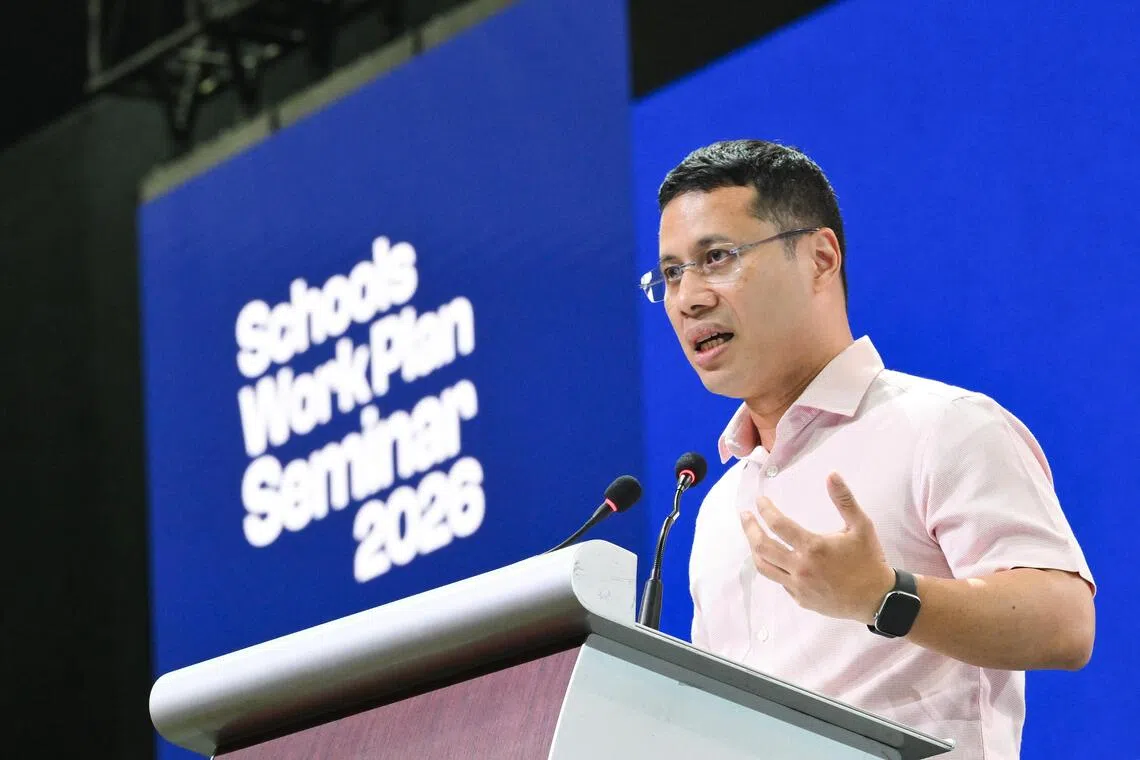 Education Minister Desmond Lee speaking at the Schools Work Plan Seminar on Sept 16.