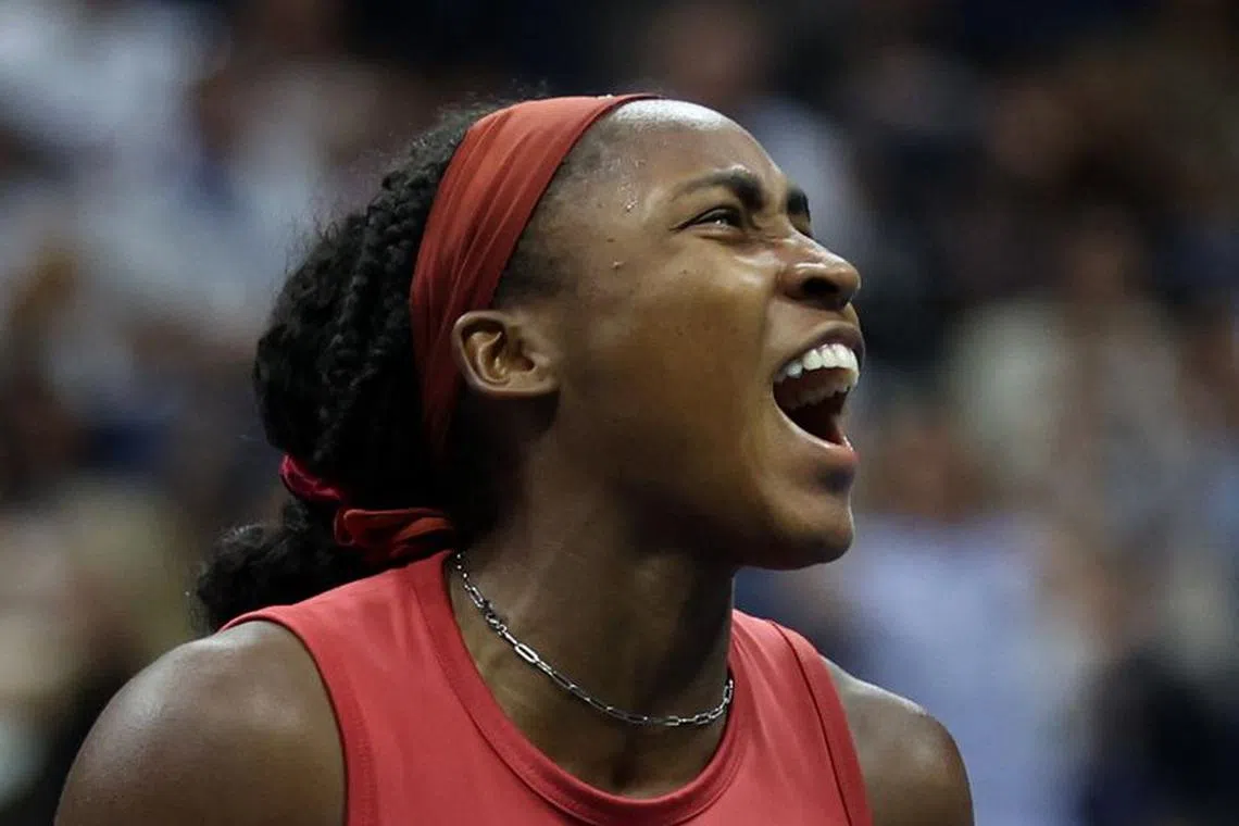 Tennis - U.S. Open - Flushing Meadows, New York, United States - September 9, 2023 Coco Gauff of the U.S. reacts during her final match against Belarus' Aryna Sabalenka REUTERS/Mike Segar