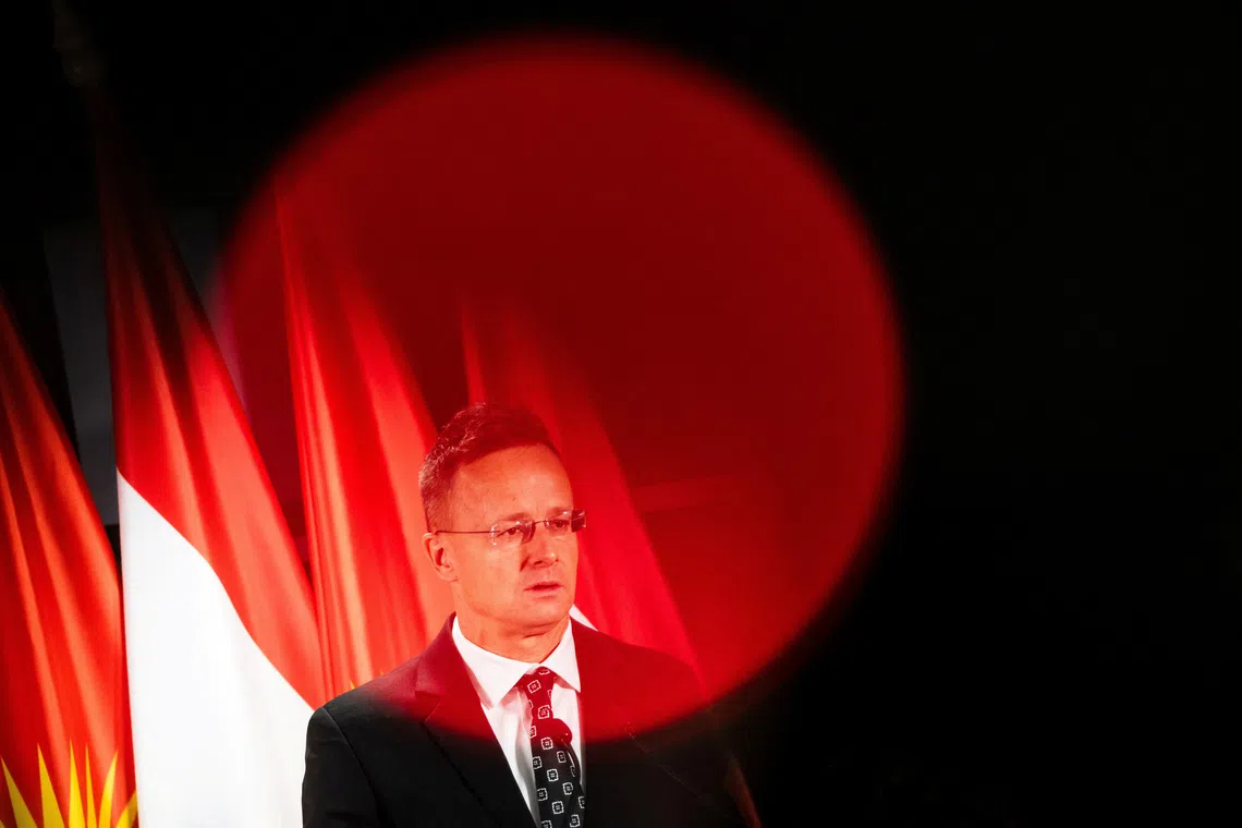Hungary's Foreign Minister Peter Szijjarto speaks during a press conference in Budapest, Hungary October 17, 2025. REUTERS/Marton Monus
